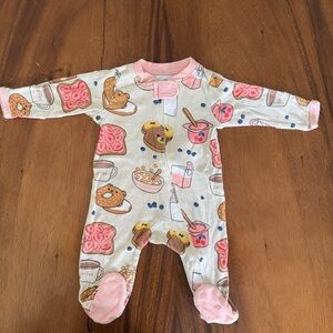 HonestBaby Pink and Cream One Piece Pajama, 100% Organic cotton, size 0-3M